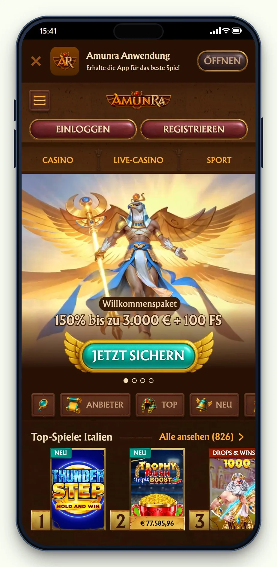 boku casino österreich: AmunRa Lobby am Handy