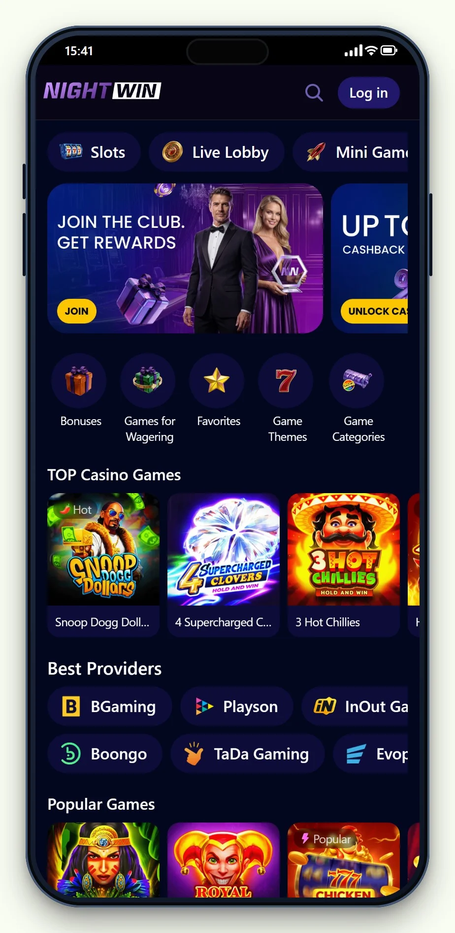 die mobile Lobby von NightWin im Ratgeber zu online casino mit handyrechnung bezahlen