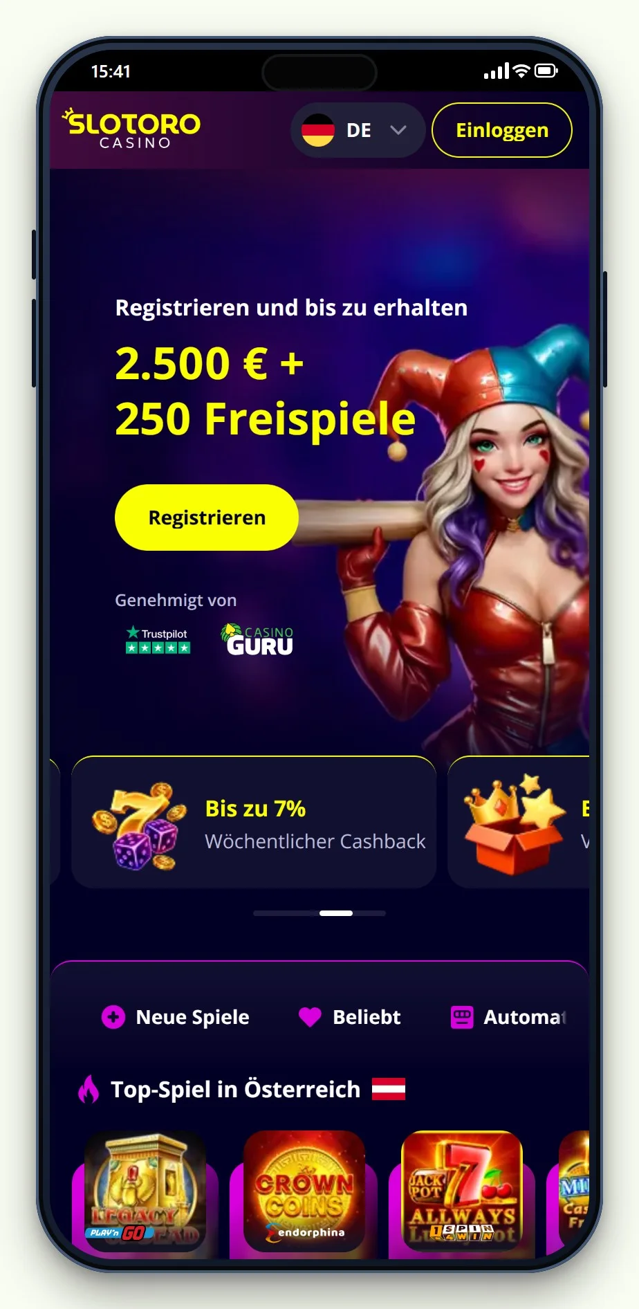Slotoro auf dem Smartphone aus unserem Vergleich casino mit handyrechnung