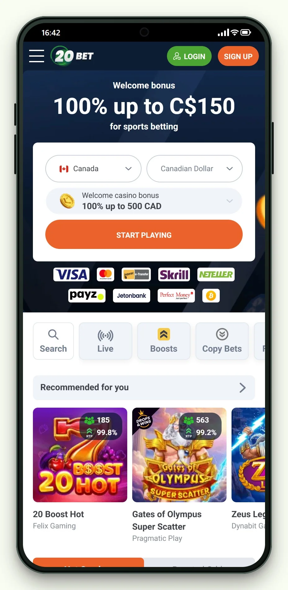 20Bet Casino on a phone, one of the casino pay by phone on this page