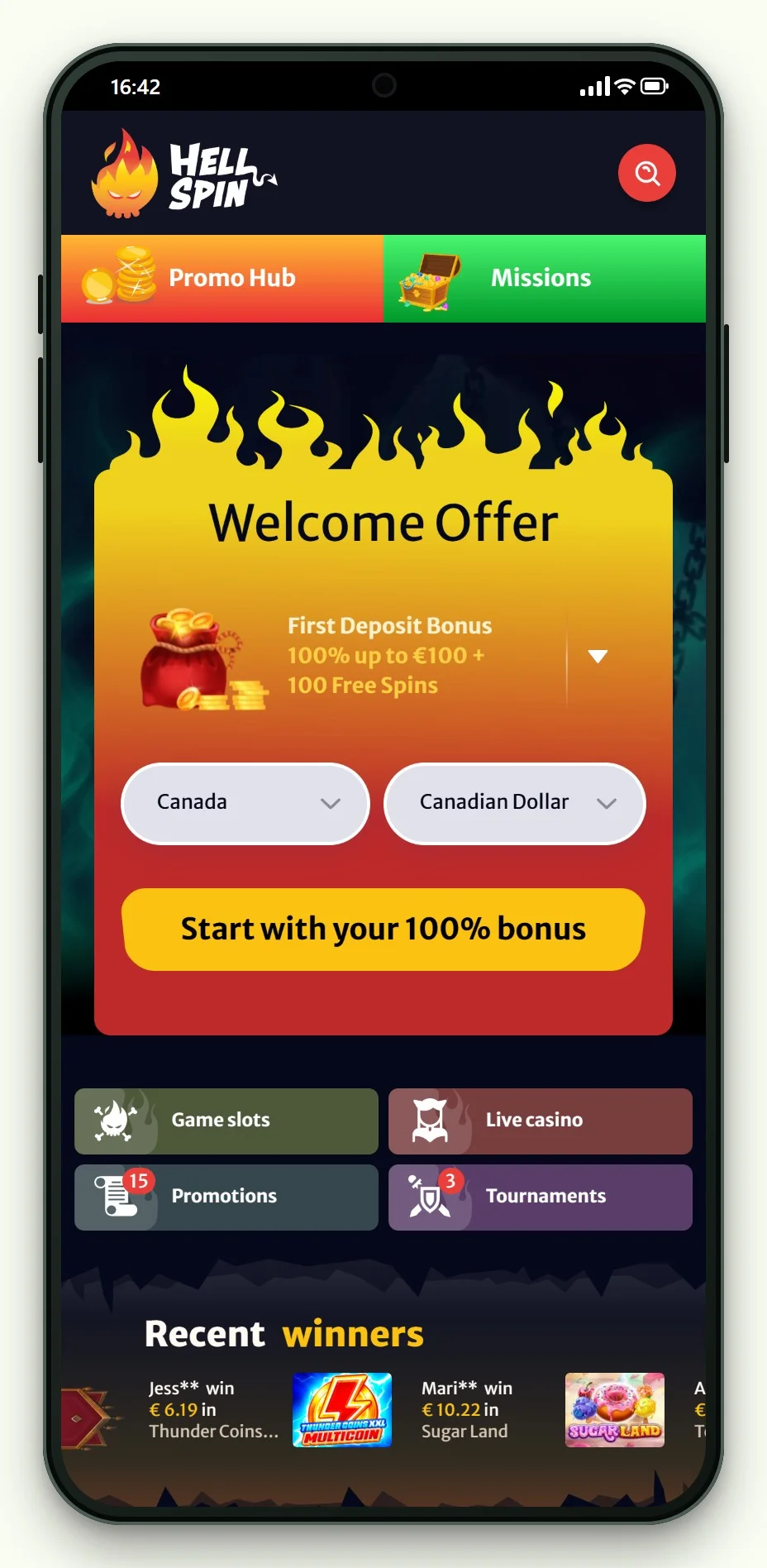 casinos that accept boku: HellSpin mobile lobby