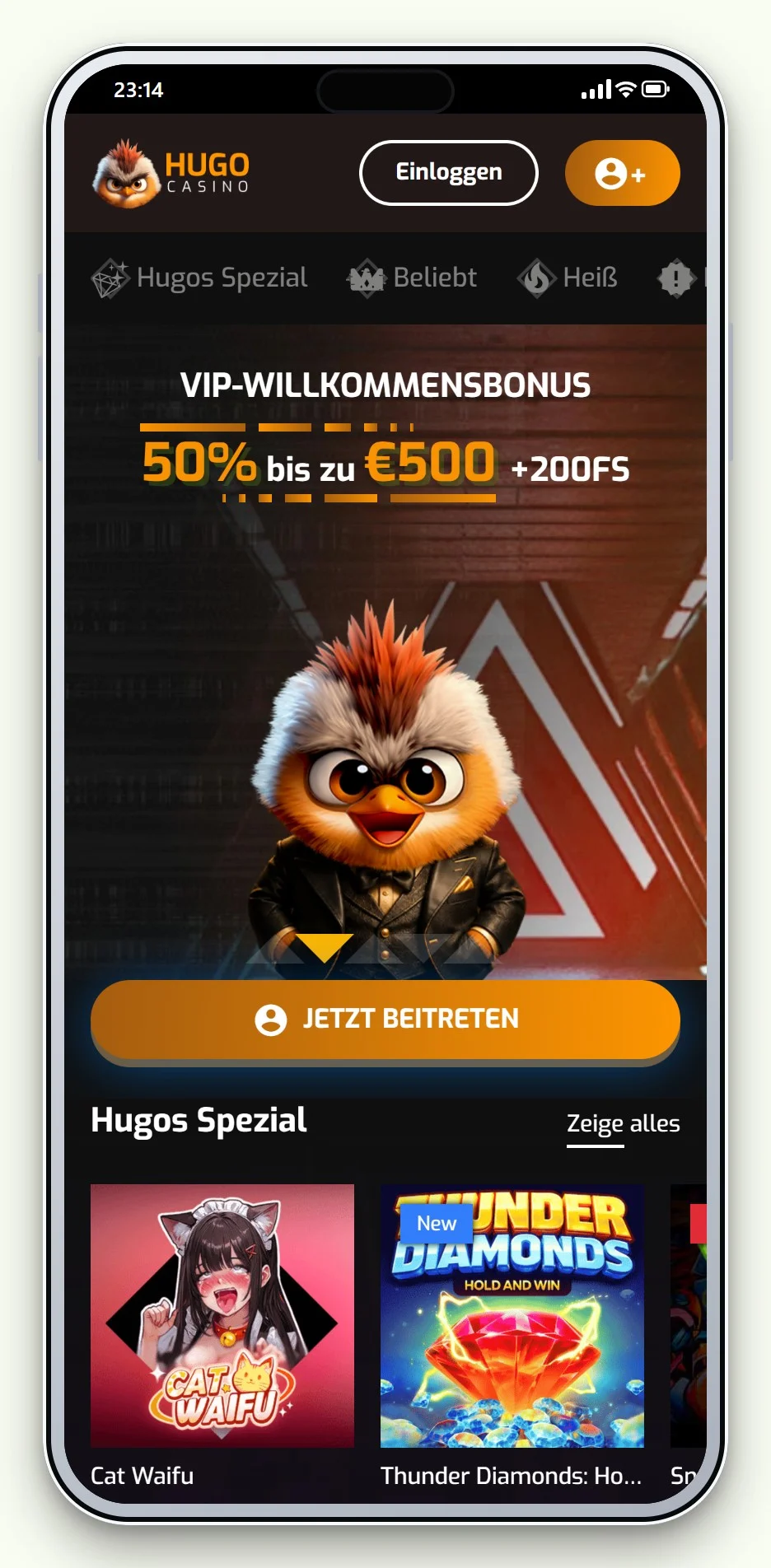 online casino boku: Hugo Casino mobile Lobby