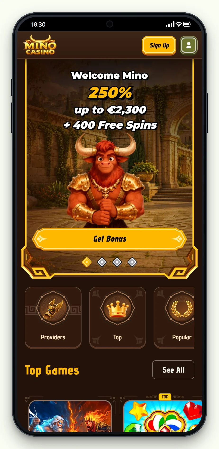 casinos that accept boku: Mino Casino mobile lobby