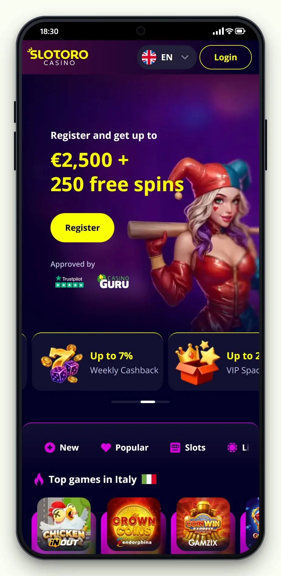 best boku casinos: Slotoro lobby on mobile
