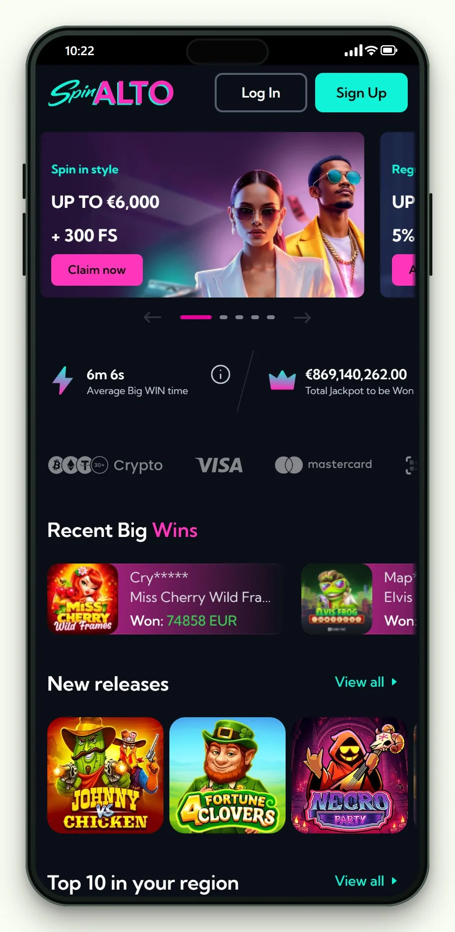 casino boku payment: SpinAlto lobby op mobiel