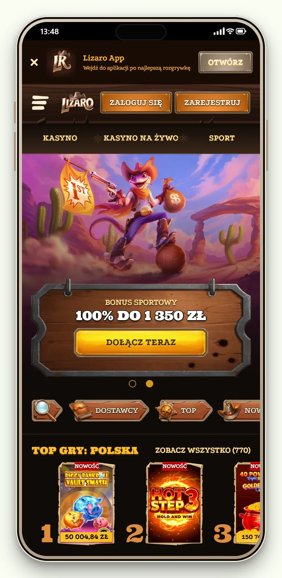 Lizaro na telefonie, jedno z kasyn z rankingu „pay by sms casino”