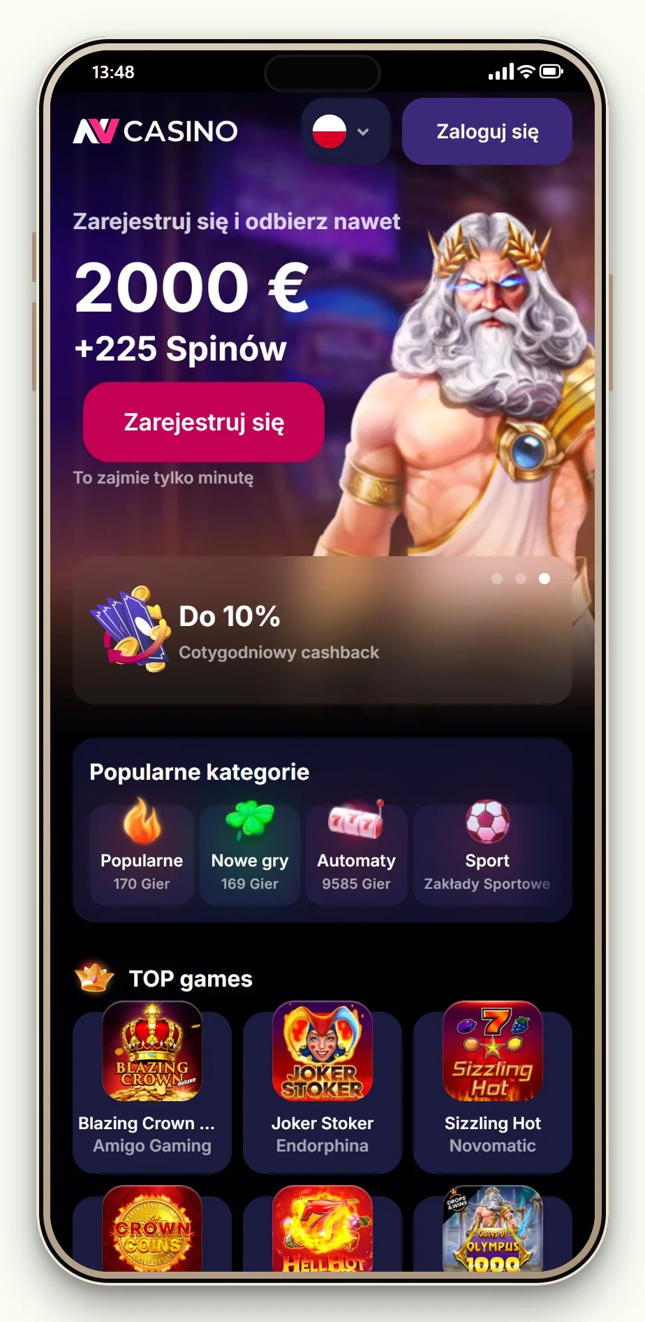 kasyno wpłata boku: NV Casino lobby w wersji mobilnej