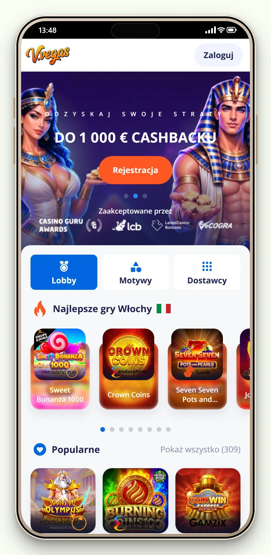 kasyno depozyt boku: Vulkan Vegas lobby na telefonie
