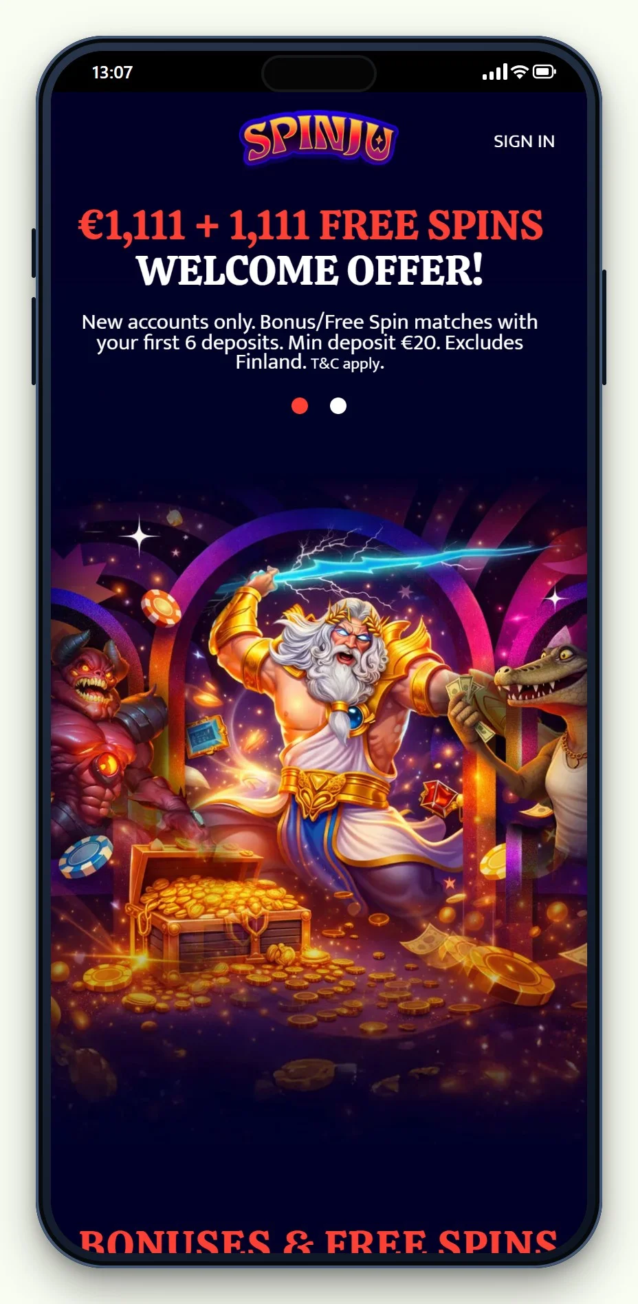 utländska casinon med boku: Spinju lobby i mobilen