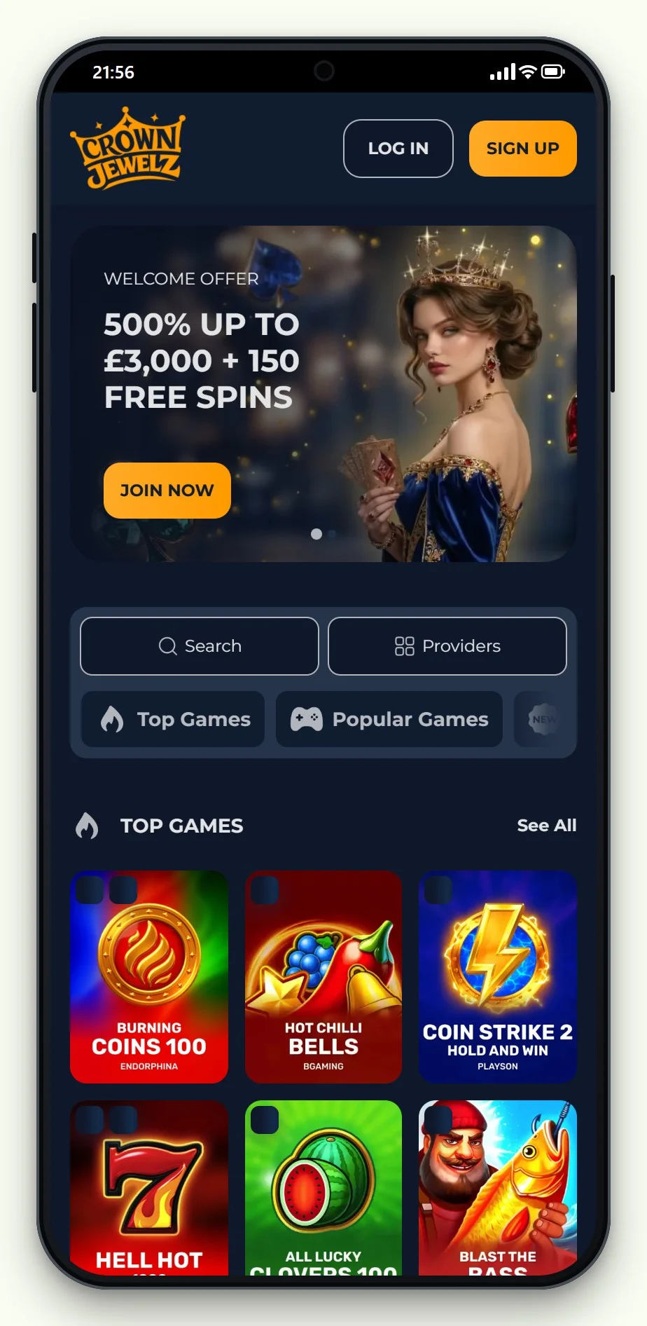 boku casino: CrownJewelz lobby on a mobile phone