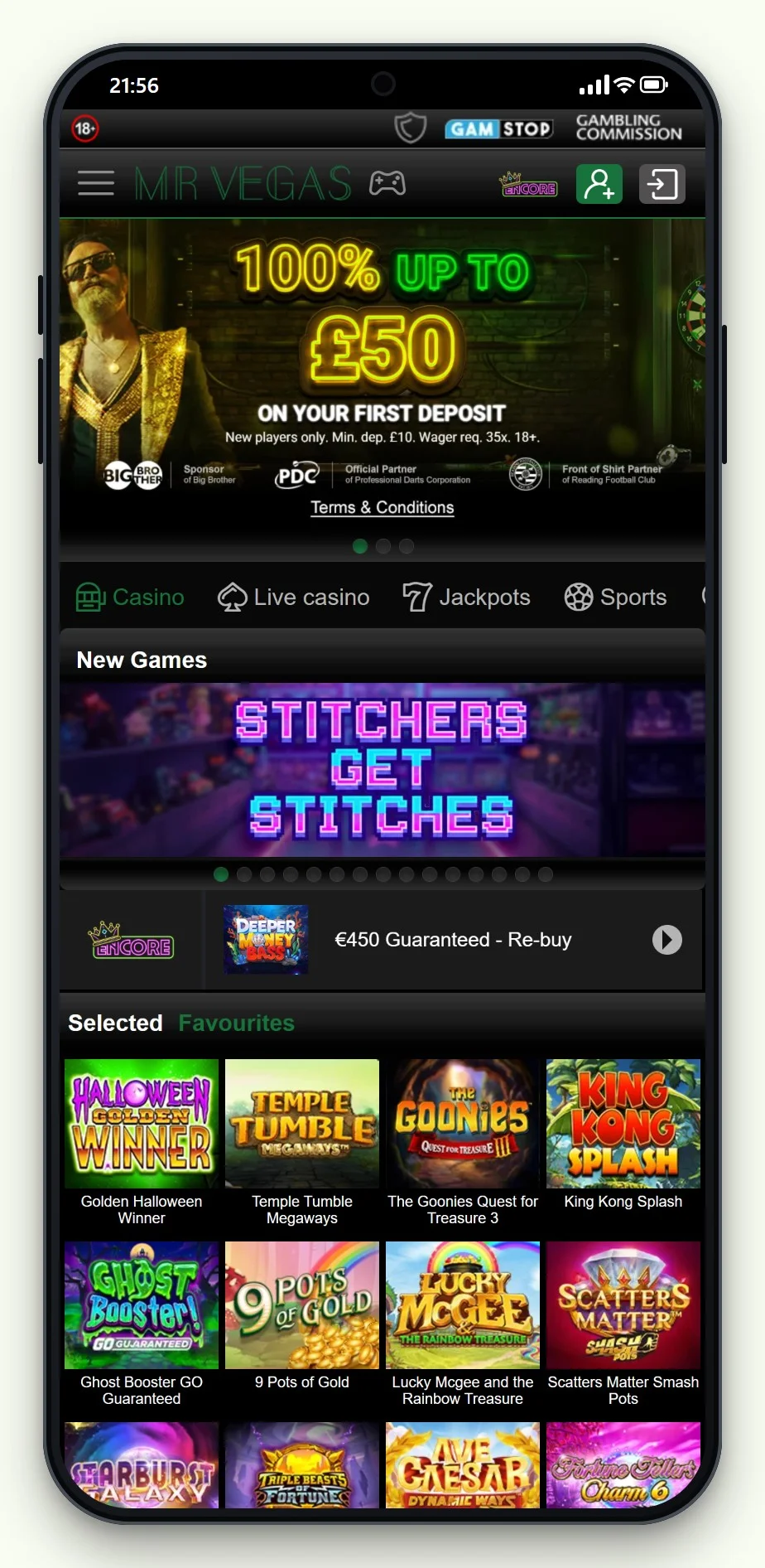 the mobile lobby of Mr Vegas, reviewed in our phone bill casino not boku guide